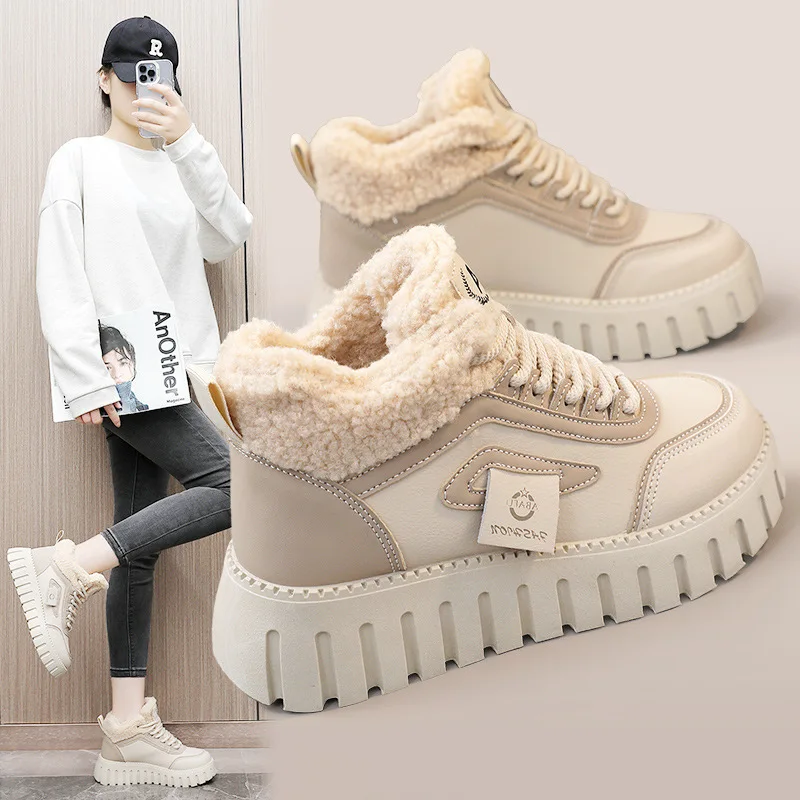 Women's Winter Thick Sole Snow Boots Cotton Shoes Warm Plush Outdoor 2026 Sponge Cake Style Comfortable Footwear