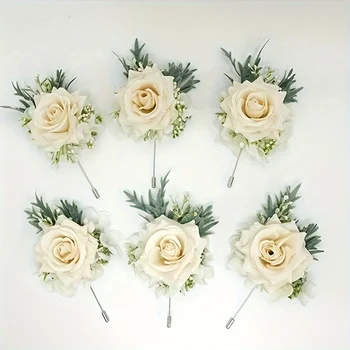1 pz Rose Wedding Wrist corpetto e Boutonniere ForBride, damigella d'onore, uomo, sposo, accessoridecorazioni per abiti da ballo (Champagne) bianco