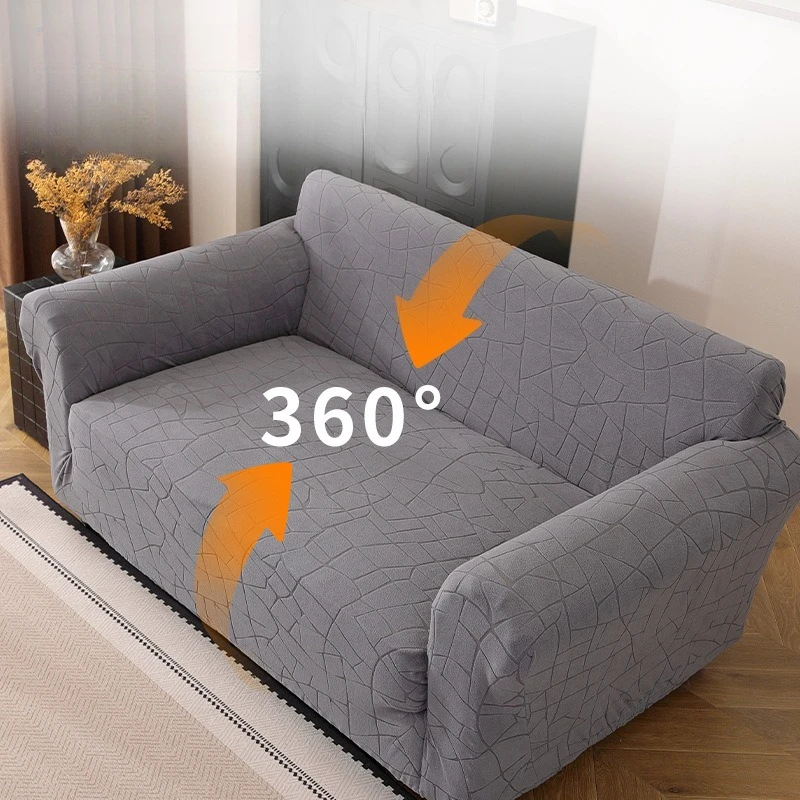 Stretch Full Wrap Jacquard Velvet Sofa Cover Stone Crack Anti-slip Couch Protector for Living Room 1/2/3/4 Seater Sofa Decor