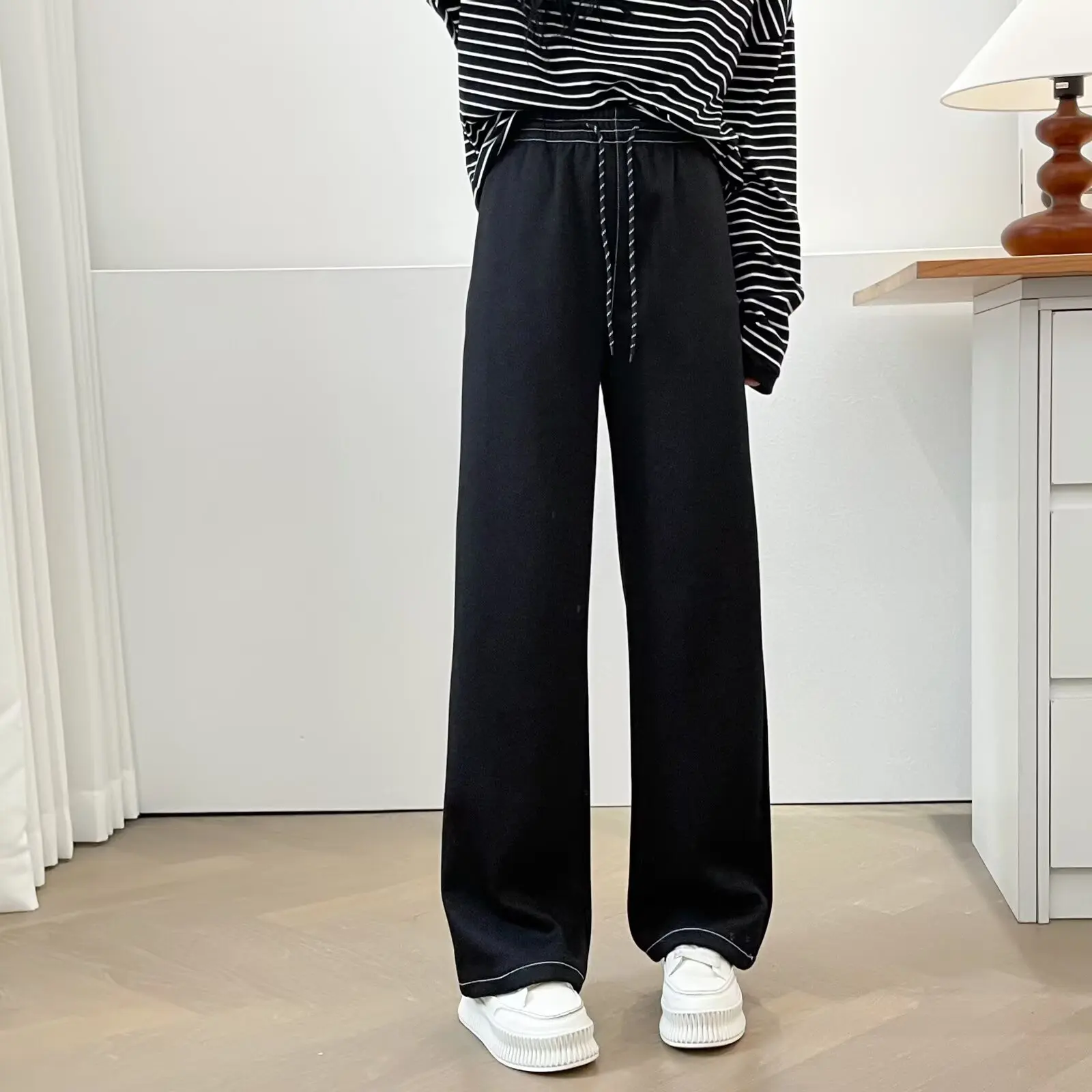 Odzież damska XXXXL Plus Size, spodnie z szerokimi nogawkami, zimowe, nowy styl, proste spodnie z prostymi nogawkami z ciepłym polarem, codzienne 2528