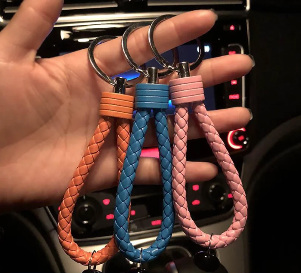 1PC PU Leather Braided Woven Rope keychain DIY Bag Pendant Key Chain Holder Key Car Trinket Keyring For Men Women Key Ring