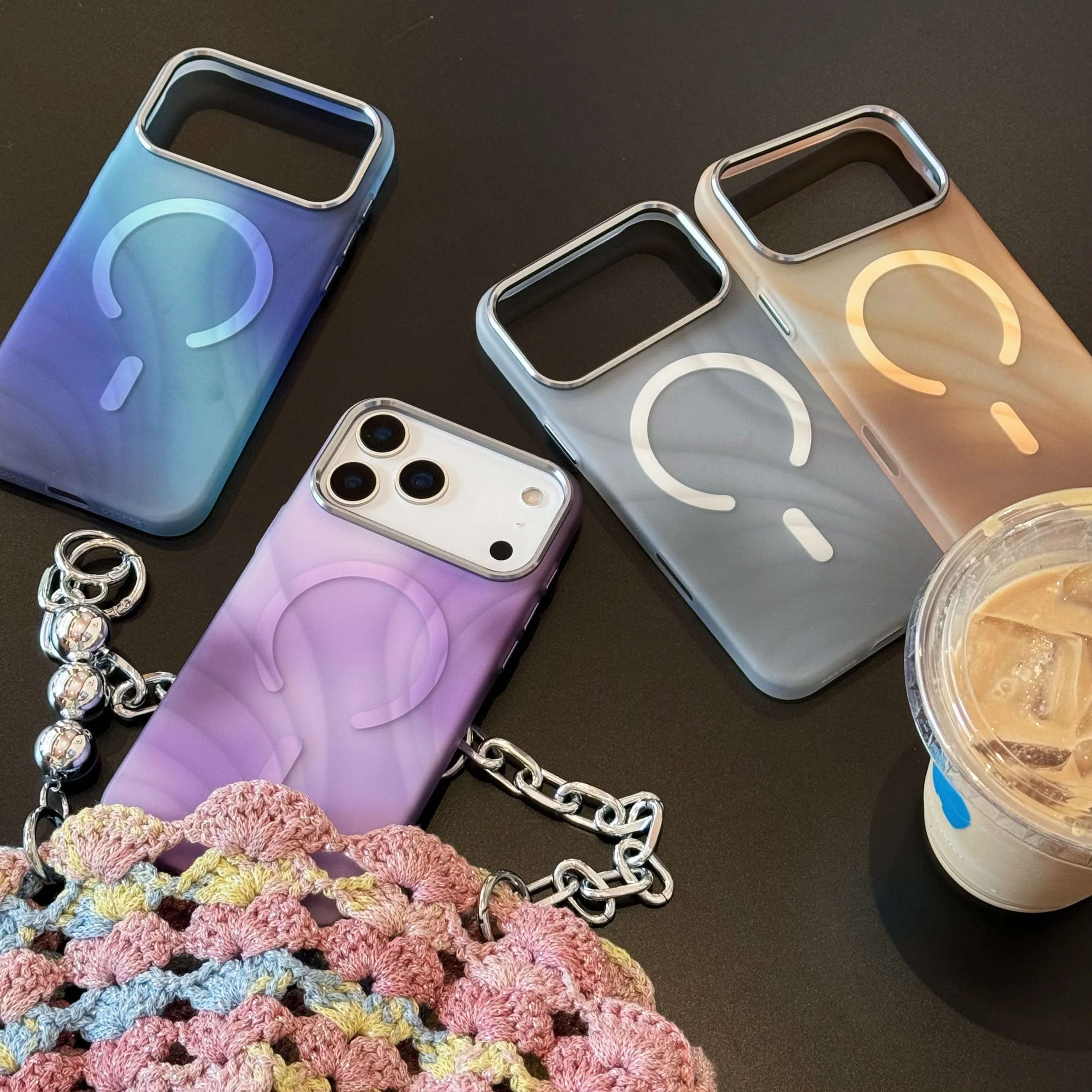 Transparente, leichte Schattenstruktur, magnetisch, matt, für iPhone 17 17 Pro Max 16 15 Metallrahmen für Magsafe Wireless Charge Cover