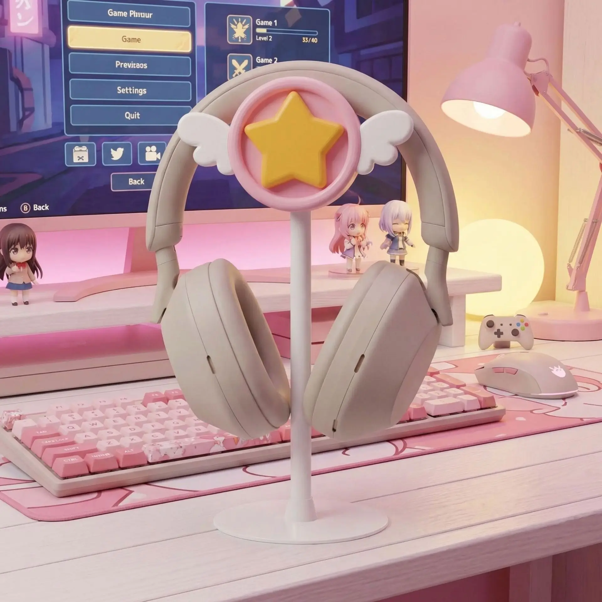 Universal Headphone Stand Cute Star Angel Wings Headset Holder Kawaii Desktop Gaming Headset Display Rack Desk Decor Gift - view 5