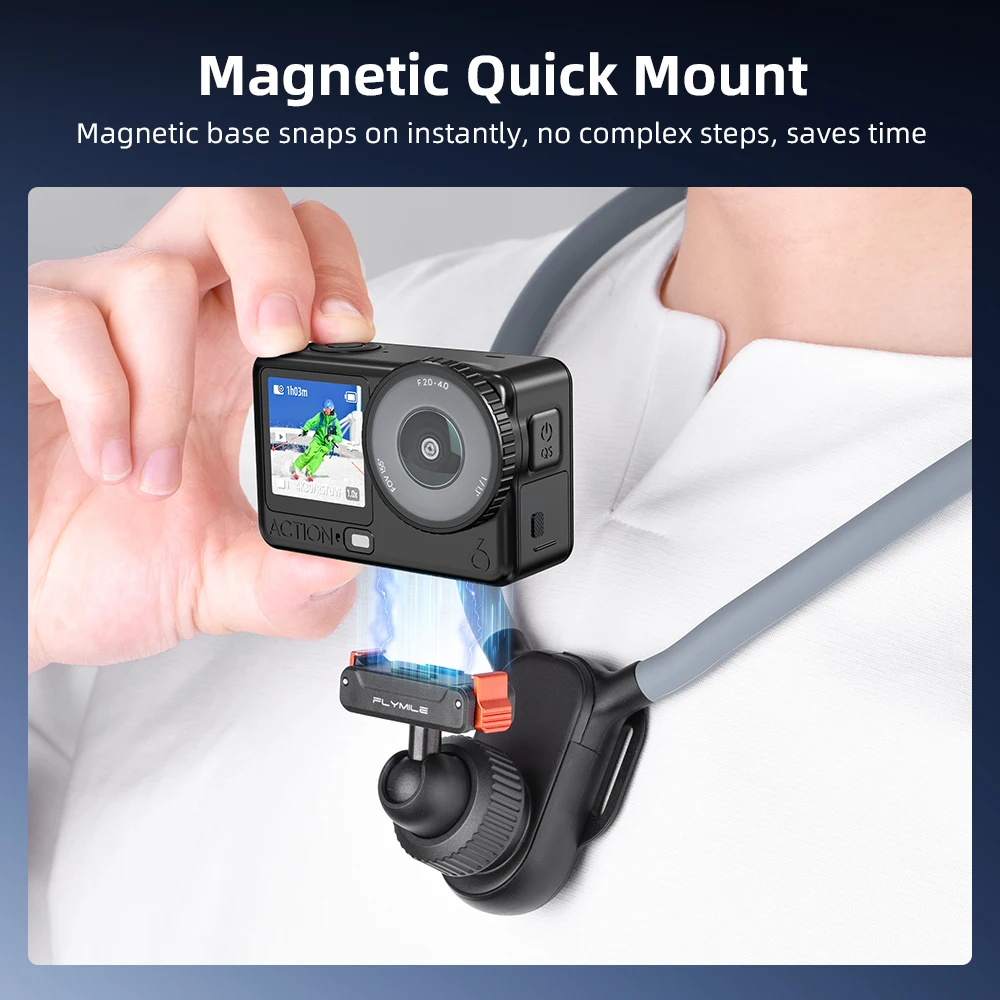 Flymile Magnetische Nackenhalterung Brustgurt für DJI Action 6/5/4/3/Insta360 Ace Pro 2 X5 360 ° Verstellbarer Flexibler Halter – Detail 3