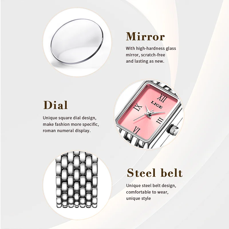 LIGE New Elegant Pink Woman Watch Fashion Luxury Casual Bracelet Quartz Watches for Women Simple Ladies Clocks Gifts for Woman image 5