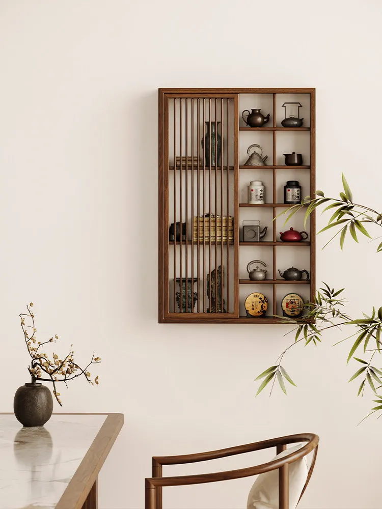 Yjq solid wood wall-mounted Bogu frame living room home new Chinese style Duobao Pavilion tea room rack