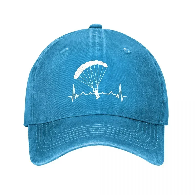 New Parachute Heartbeat Design Washed Canvas Baseball Cap Adventure Inspired Outdoor Style Unisex Adjustable Hat