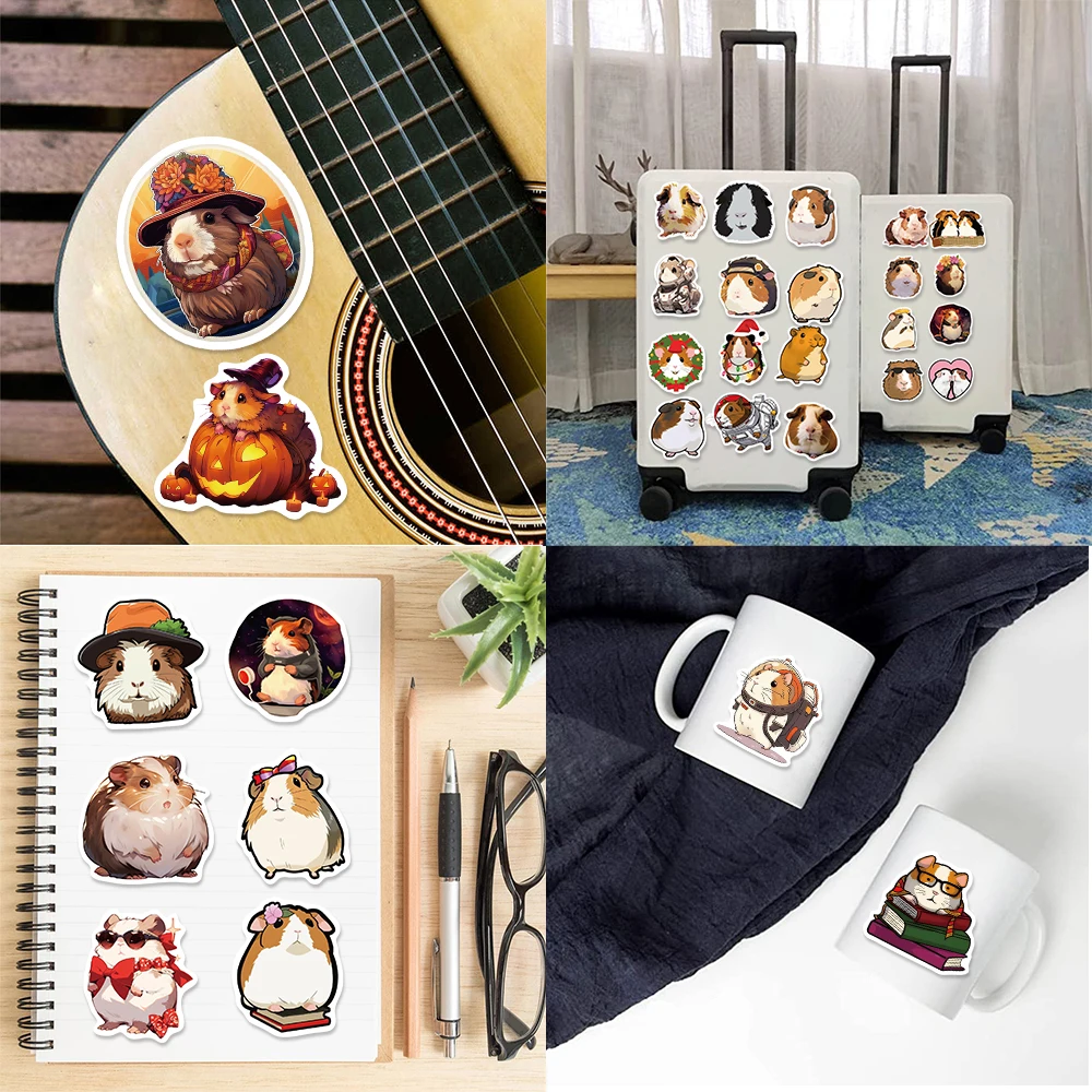 50pcs สัตว์ Guinea Pig Cavy สติกเกอร์น่ารักการ์ตูนรูปลอกสําหรับแล็ปท็อปโทรศัพท์กีตาร์กระเป๋าเดินทางกันน้ํา Graffiti สติกเกอร์ไวนิล
