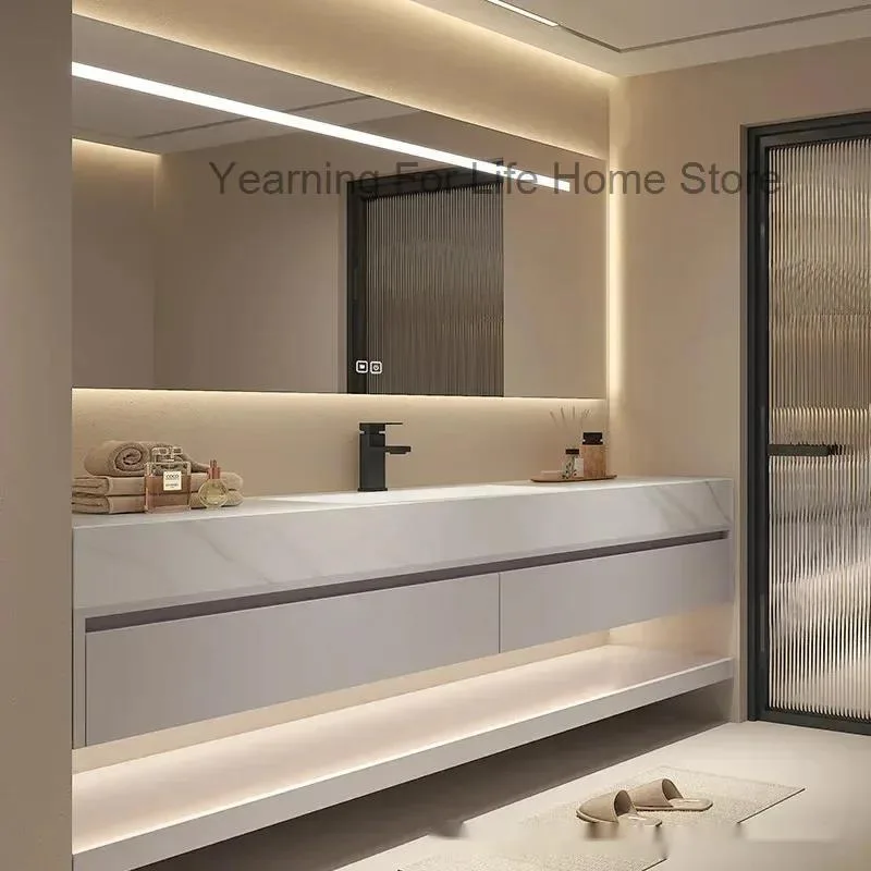 

Modern Floating Vanity Bathroom Slate Integrated Basin Wall Mounted Bathroom Storage Cabinet Single Set Bathroom Vanity Sink Set