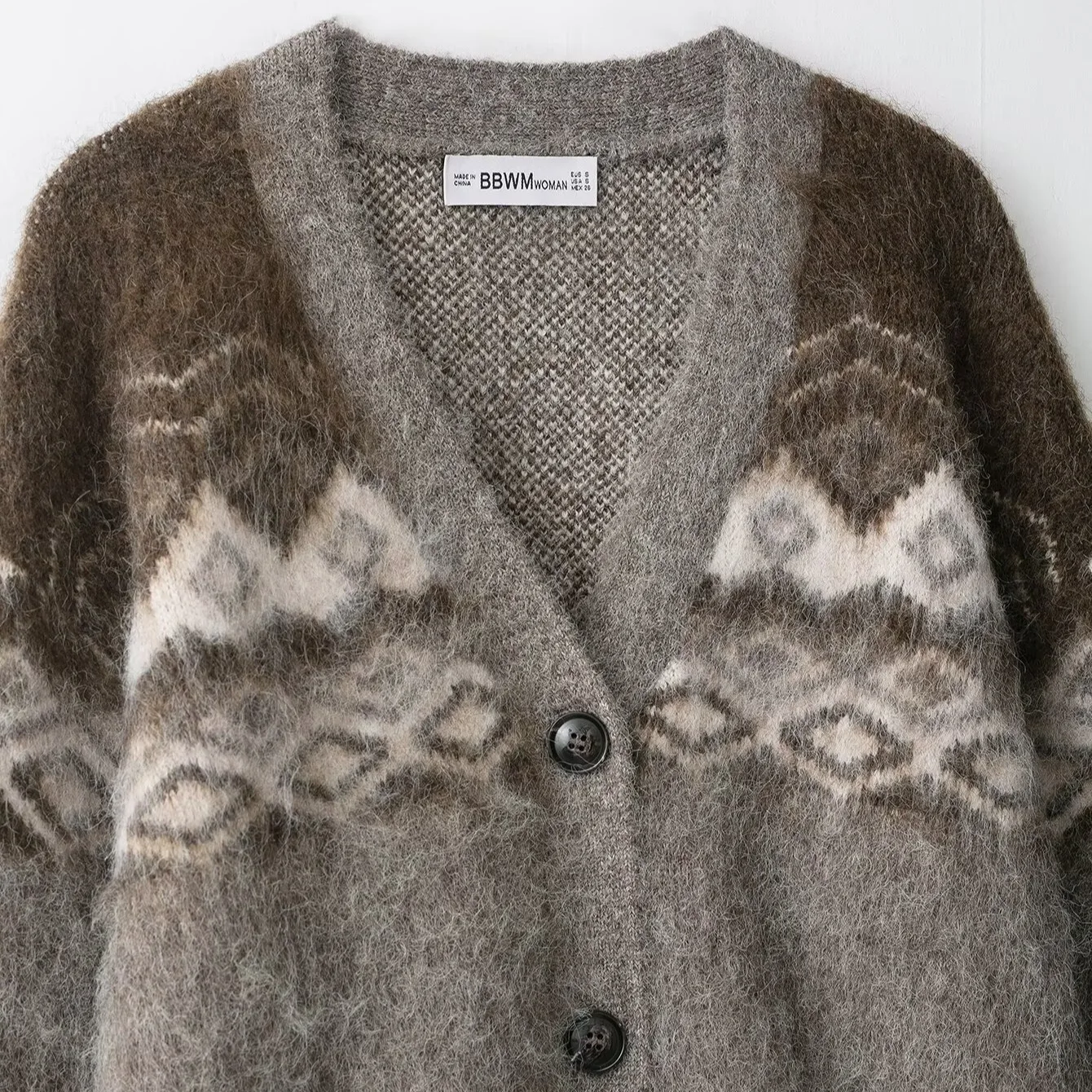 KIDCRKJ 그레이 자카드 여성 니트 자켓 브이넥 싱글 브레스티드 풀 슬리브 레이디 카디건 코트 출퇴근 캐주얼 여성 아우터웨어