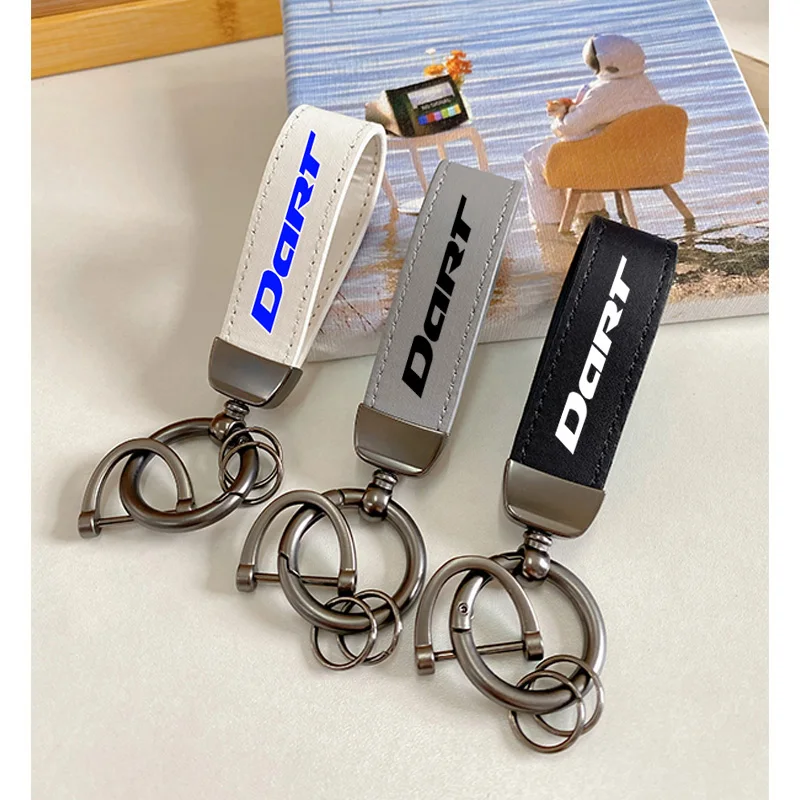 Top Layer Cowhide Key Chain Keyrings Lanyard For Dodge Dart Car Accessories Custom Logo