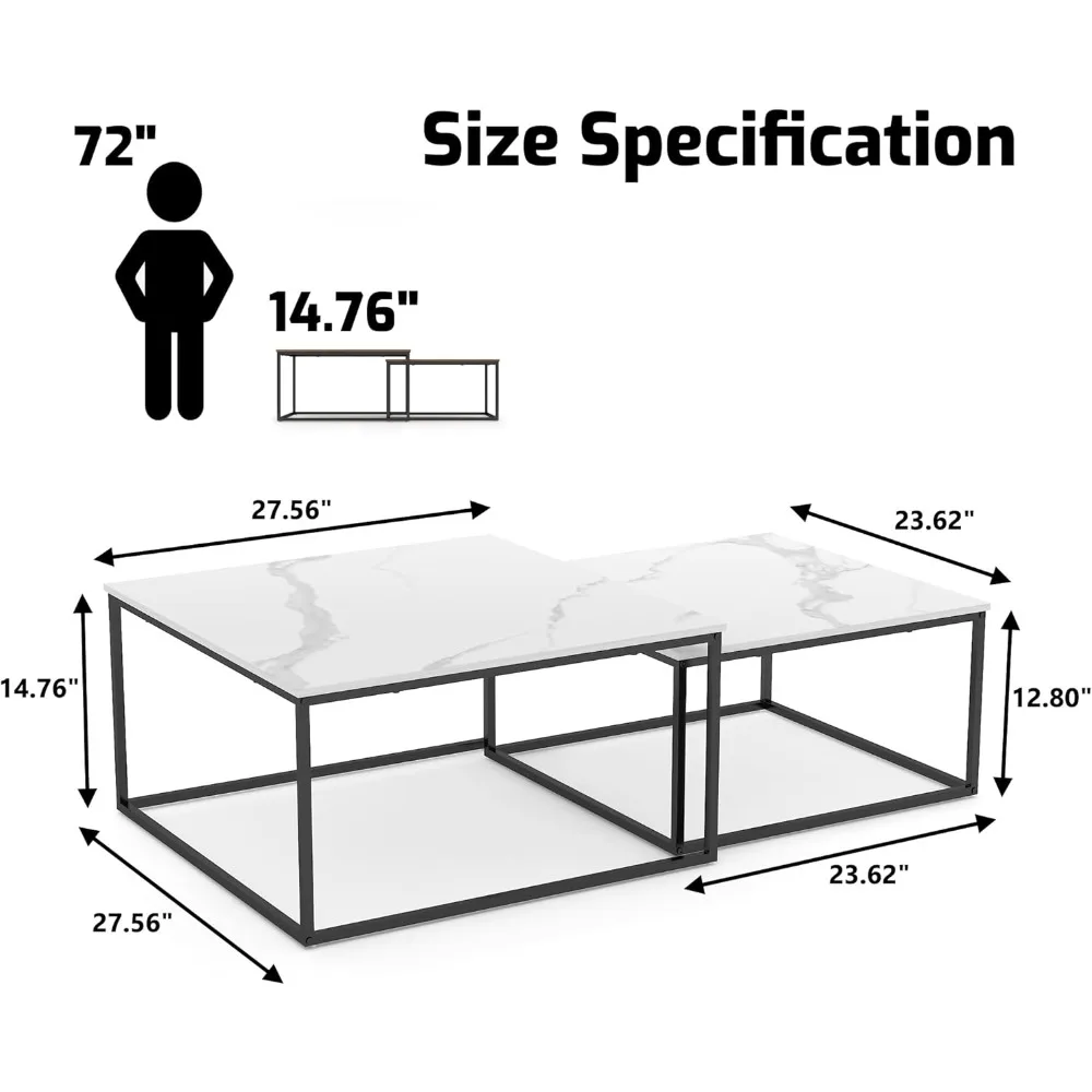 工業用屋外コーヒーテーブルセット、2ピース、ホワイト、リビングルームや寝室に最適、耐久性のあるサイドテーブル