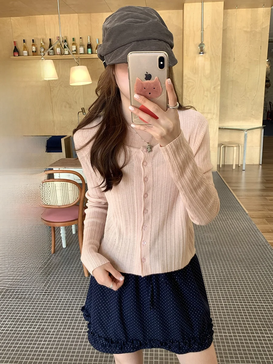 

Holli Gentle Lazy Korean Sle Women's Knitted Long Sve Open Cardigan Sweater Versatile White Enhancing New 2025