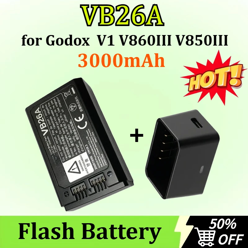 

New VB26A 7.2V 3000mAh 21.6Wh Replacement Flash Battery for Godox V1 V860III V850III High Qualty Battery with Charger Dedicated