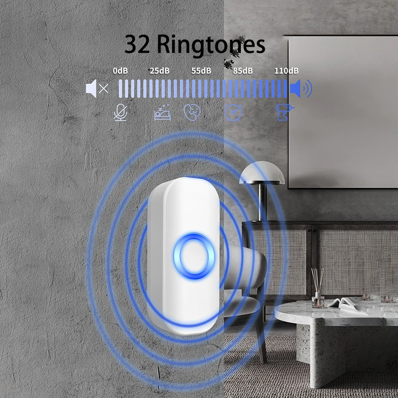 Imagem -03 - Impermeável sem Fio Smart Home Doorbell ao ar Livre Bem-vindo Chime com Bateria Alarme de Segurança Flash Led Botão 32 Músicas