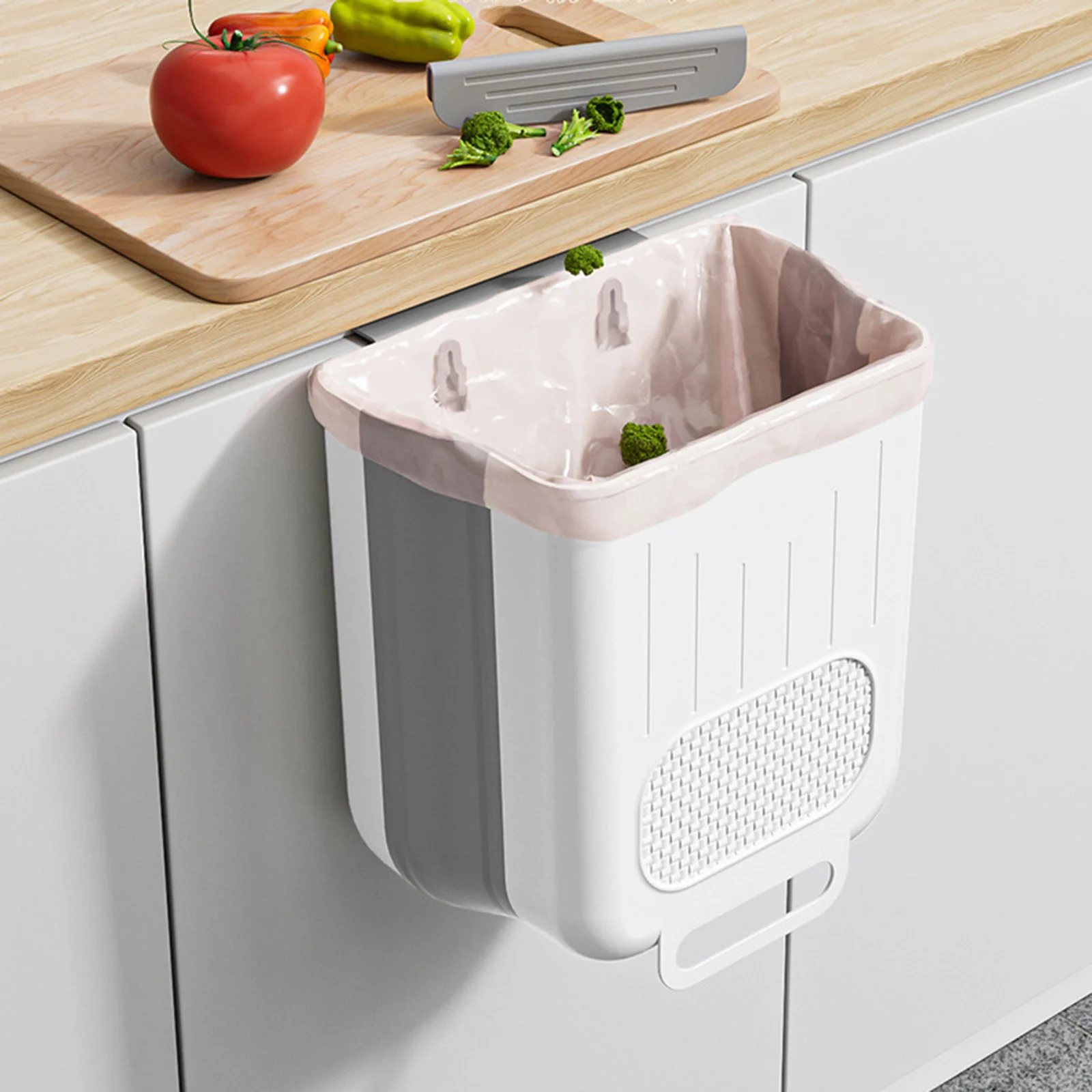 2025 New Hanging Kitchen Trash Can Foldable Garbage Bin Plastic Folding Waste Bin for Cabinet Kitchen Home Office Waste Bins