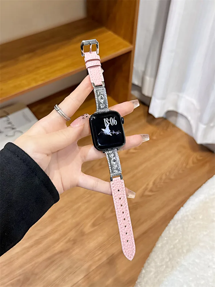 

Compatible with iWatch strap 38mm 40mm 41mm 42mm 44mm 45mm 49mm diamond studded leather fashionable strap