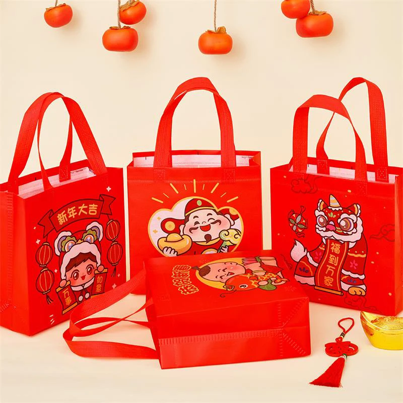 1Pc/2Pcs 2025 New Year Gifts Bags Candy Snacks Packaging Storage Bag Spring Festival Festive Lucky Handbags  Organizer Pouches