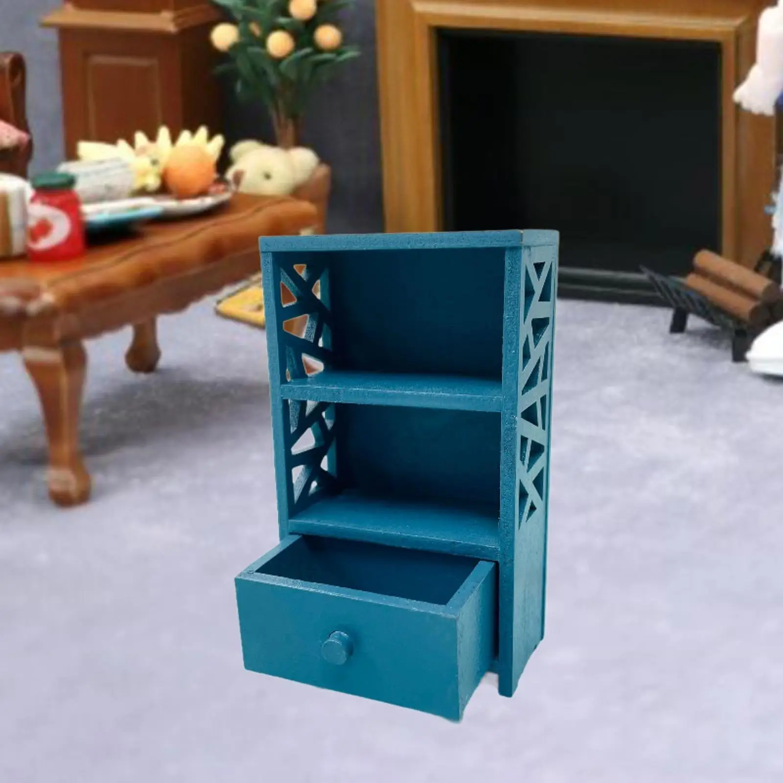 1:12 Dollhouse Miniatures Bookshelf Wooden Furniture Pretend Play Props Life Scene Furniture Cabinet for Dollhouse Bedroom