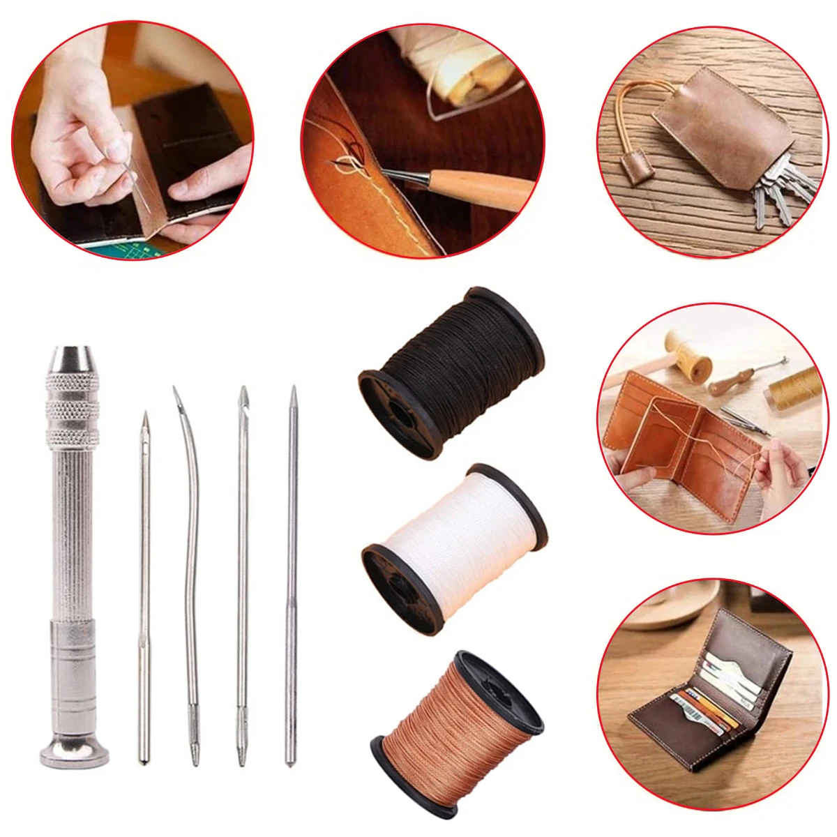 Leather Sewing Kit Hook Cone Shoe Thread Repair Tool 50m Shoe Repair Line Multi Functional Needles DIY Purse Shoes Bag Punching