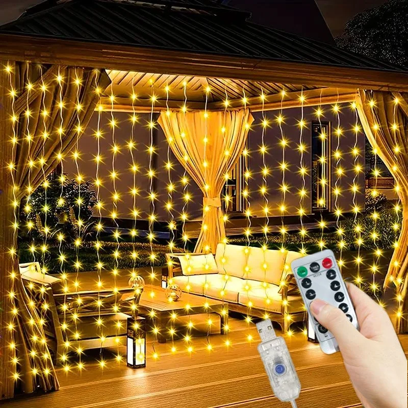 Decorazioni per la camera 8 modalità USB Tenda luminosa per interni Fata String Light Decorazione Matrimonio Festa di Natale Vacanza 3/6M Luce per camera da letto a LED