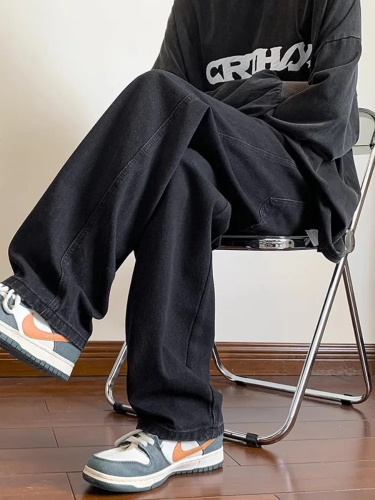 

Мужские джинсы в американском ретро-стиле, повседневные, широкие, свободные, прямые, износостойкие, из хлопкового денима, для весны и осени