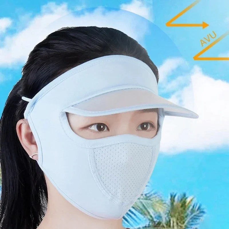 Thin Breathable Ice Silk Sunscreen Full Face Mask Beauty Sun Hat UV Protection Cycling Outdoor Beach