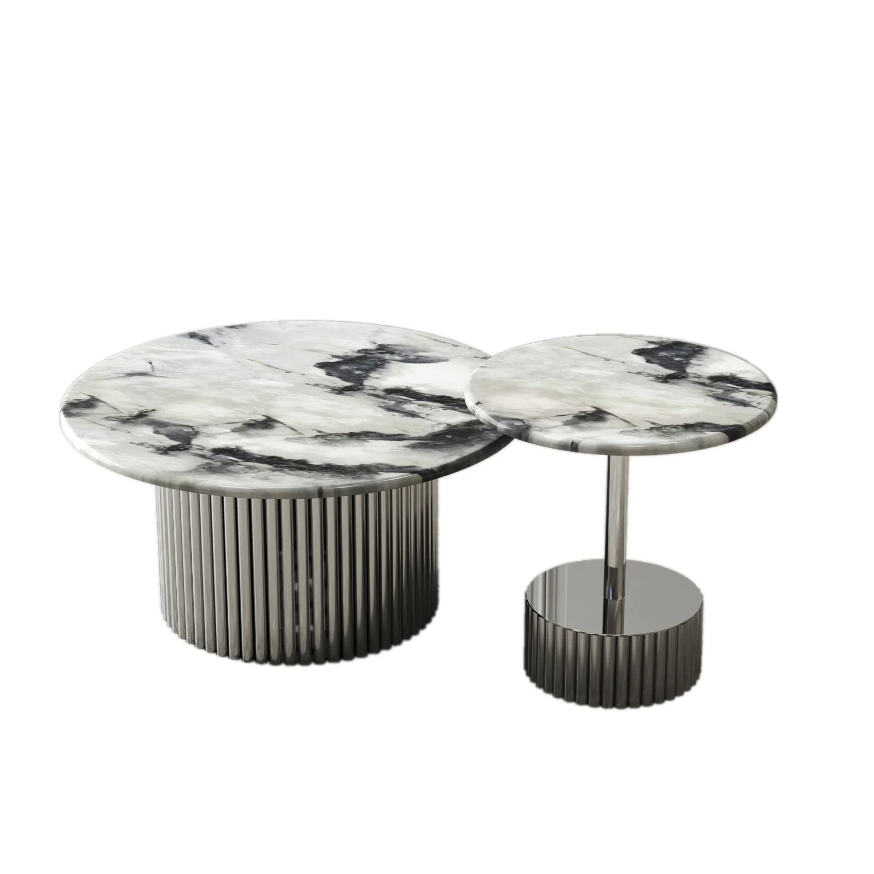 Luxury Modern Living Room Furniture Marble Shiny Glossy Silver Stainless Steel Metal Coffee Side Table Supplier Manufacturer