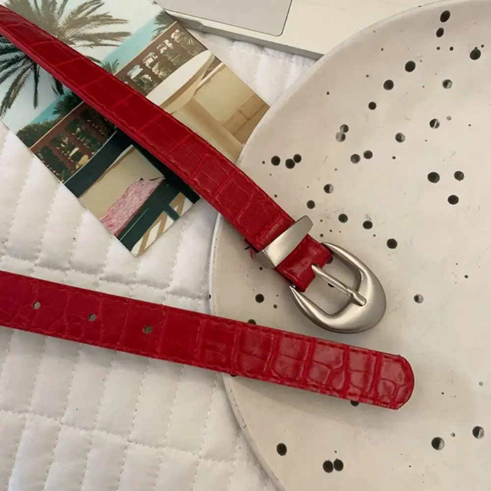 Ins Style Crocodile Pattern Women's Belt PU Leather Korean Thin Waist Belt Niche Y2k Dress Jeans Belt Streetwear