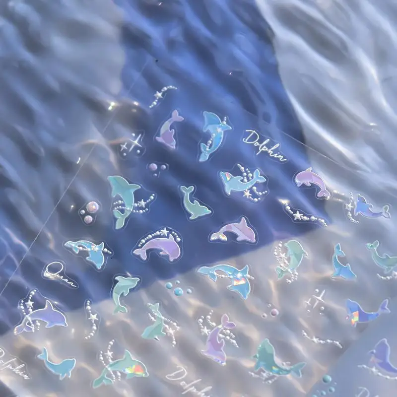 Autocollants d'été brillants pour décorations d'ongles, autocollants pour Nail Art, coquille 5D, transfert de bulles lumineuses, curseur, décalcomanies de manucure à faire soi-même