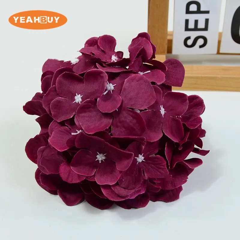 50 Stück 14 cm 16-farbige künstliche Hortensienblütenköpfe aus Seide für DIY Hochzeitswandsträuße, Party, Markt, Garten, Blumendekoration – Detail 3