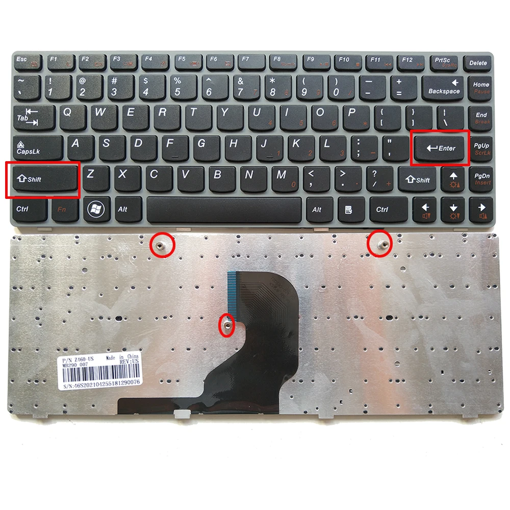 Teclado americano para laptop Lenovo IdeaPad Z465 Z450 Z460 Z460A Z460G em inglês com moldura