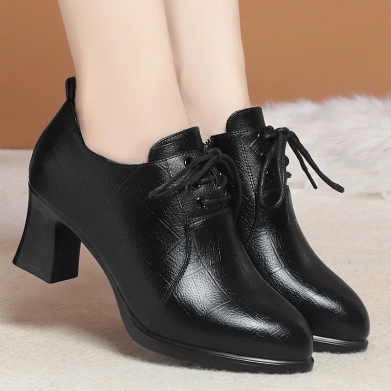 winter women dress shoes Autumn Winter Leather Thick Women's Black Boots