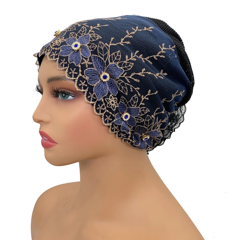 Rhinestone Embroidery Women Head Turban Muslim Female Hat Cancer Chemo Cap African Head Wraps Bonnet