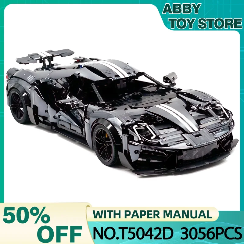 MOC T5042D 1:8 Technical Black Plating Super Sport Car Hypercar Model Building Blocks Bricks Puzzle Toy Christmas Gifts For Kids