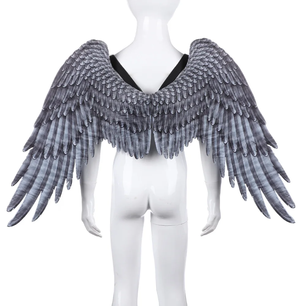 Accesorios de celebración de Mardi Gras para niños, estampado de alas, Cosplay de Halloween, negro, blanco, alas de Ángel, ropa de espectáculo de escenario