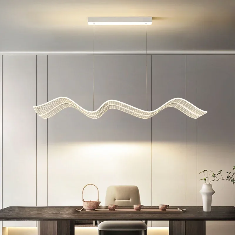 LED Wave Restaurant Pendant Light for Living Room Kitchen Home Decor Table  Indoor Lighting Hanging Lights White Black Lustre