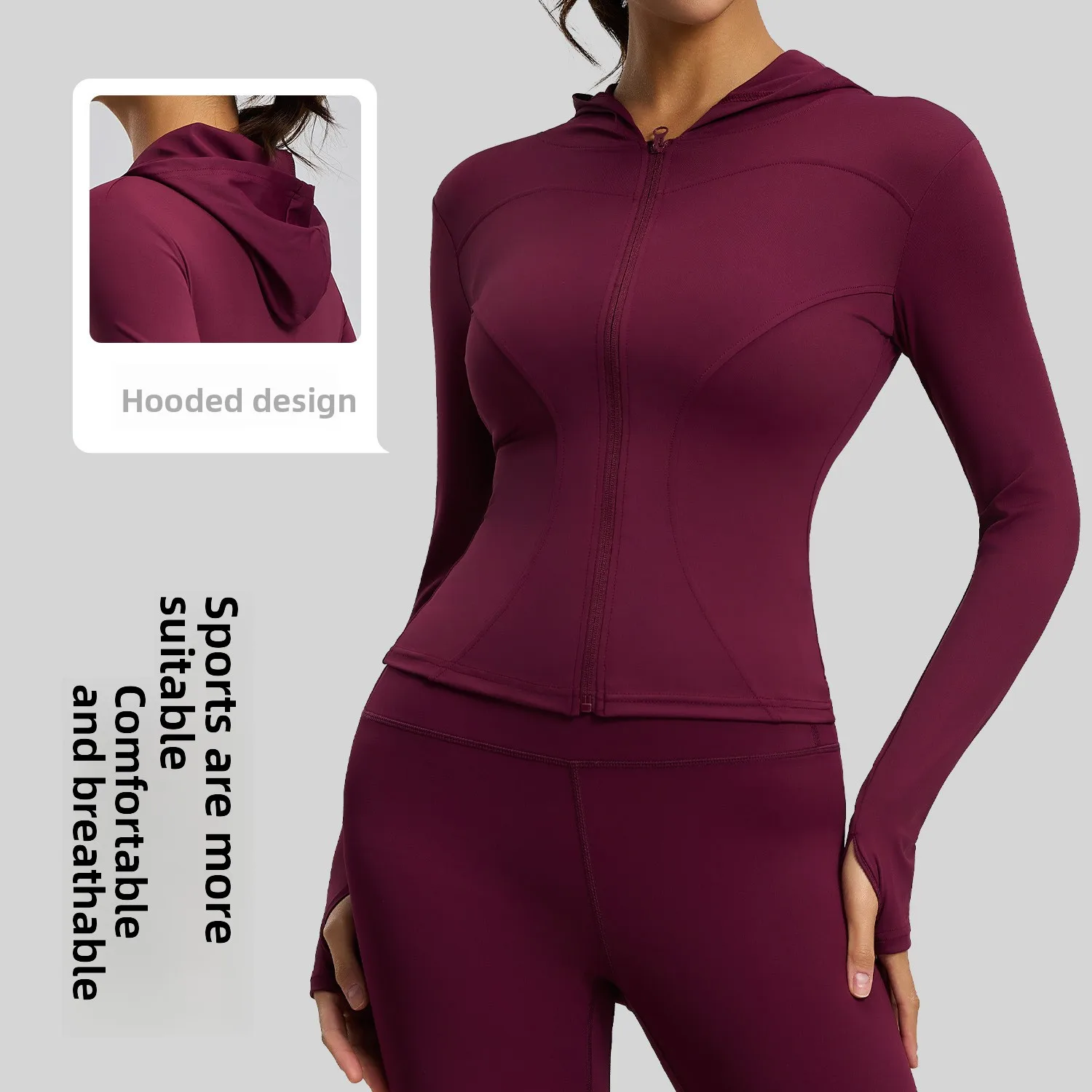 Spring And Autumn Hooded Yoga Jacket Female Slim Skinny Running Cycling Sports Fitness Long Sleeves