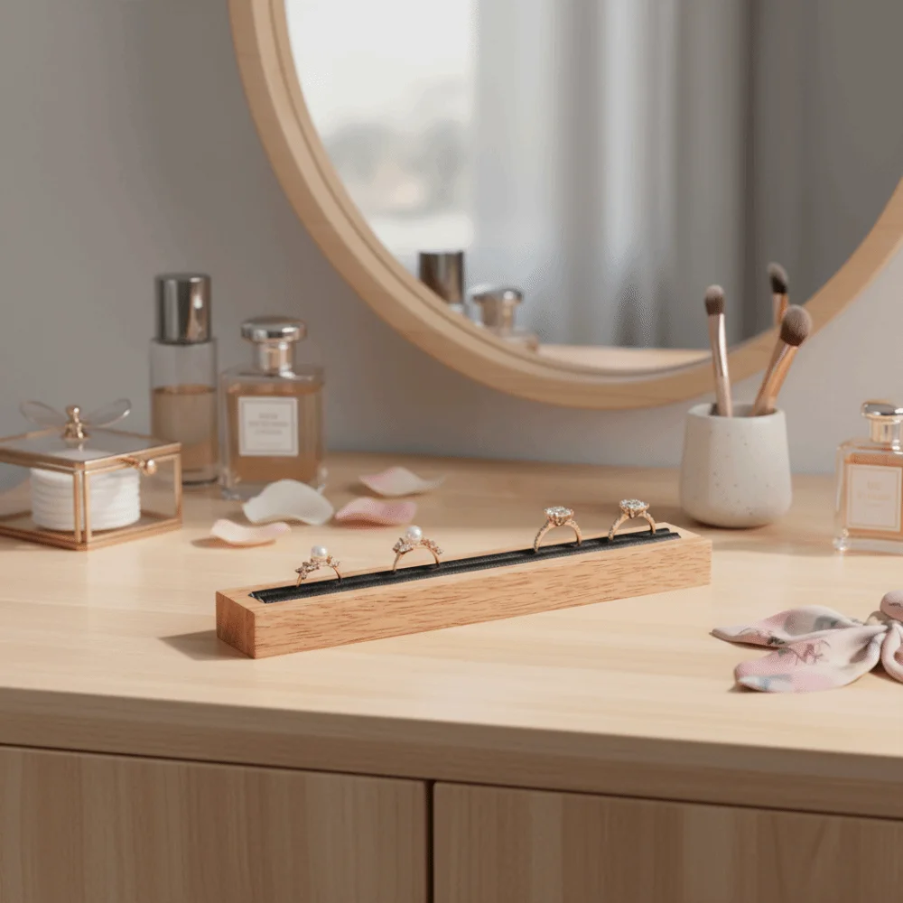 Quality Wooden Ring Holder Rings Storage Rectangular Shape Jewelry Organizers Wooden Ring Display Rings