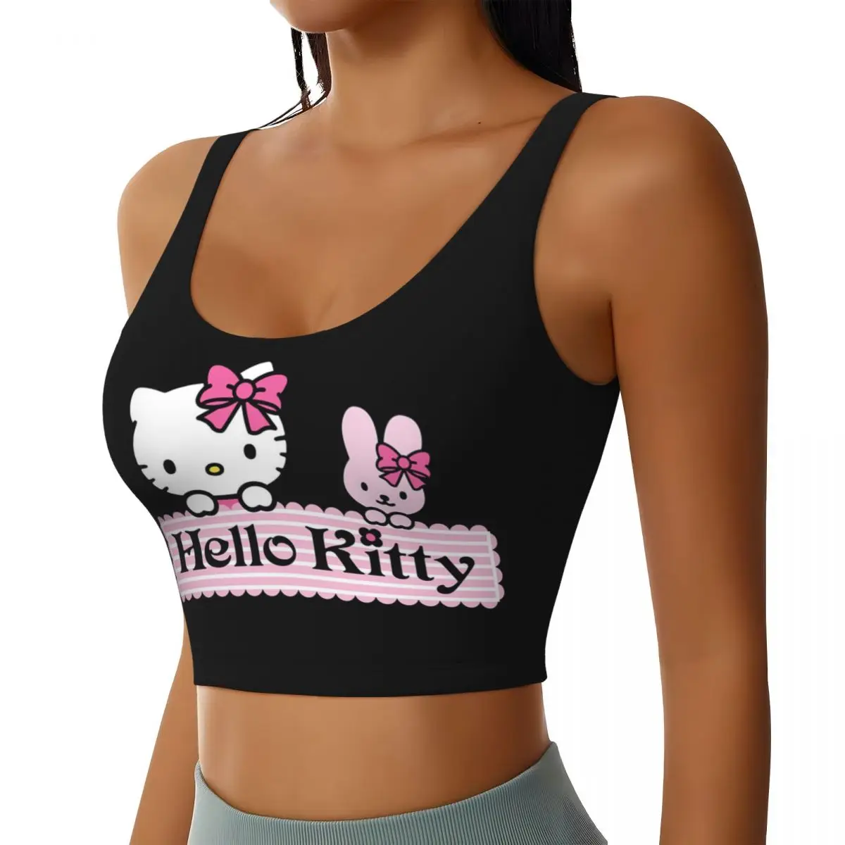 Custom High Impact Hello Kitty Cartoons Sports Bra Women Gym Workout Yoga Crop Top