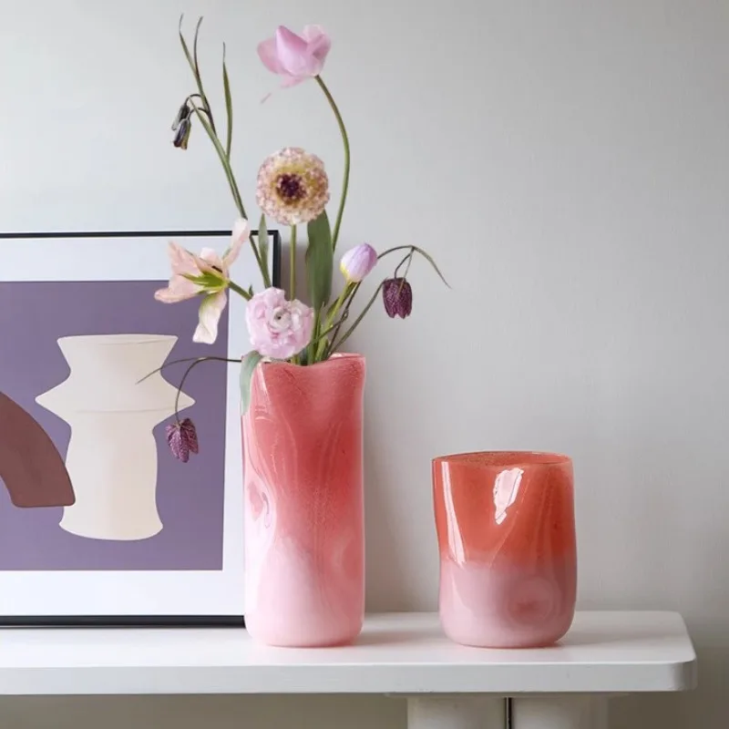 Living room flower arrangement glass water raising vase retro flower decoration large diameter emotional stability ornament