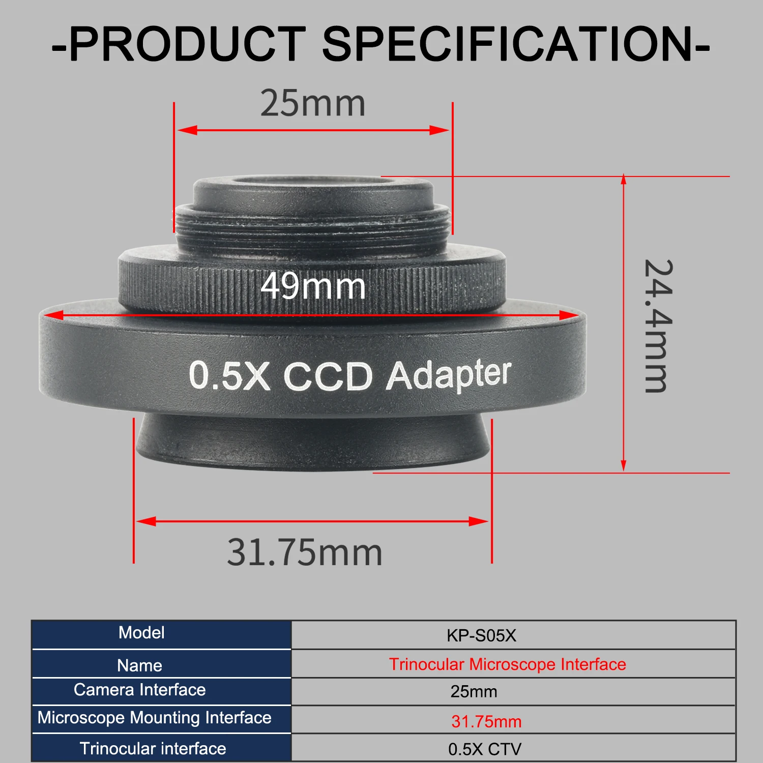 KOPPACE 0,5X Antarmuka Pemasangan Mikroskop Triokular 31.75mm Antarmuka Kamera 25mm