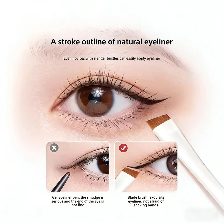 3pcs Ultra-Thin Eyeliner Brush Set – Fine Angled & Flat Eyebrow Brushes with Precision Detail Brush for Under-Eye Makeup, White