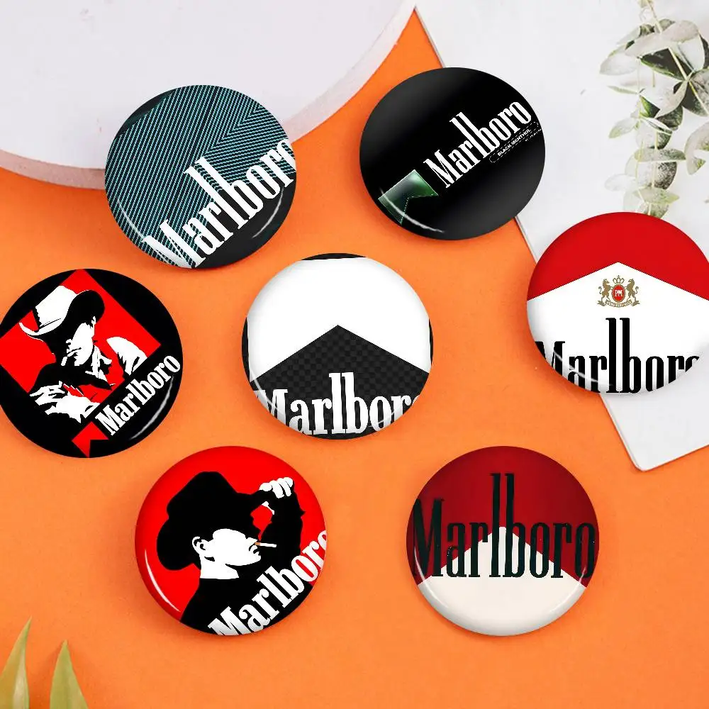 M-Marlboro Classic-Tobacco 32/44/58mm Round Cartoon Brooches Handmade Pins for Backpack Jewelry Accessories Gifts Creative Badge