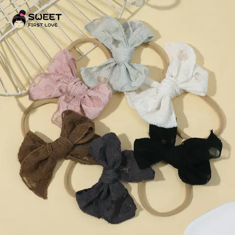 Baby Headband For Girls Lace Bow Princess Toddler Hair Bands Elastic Nylon Newborn Turban Kids Headwear Baby Hair Accessories