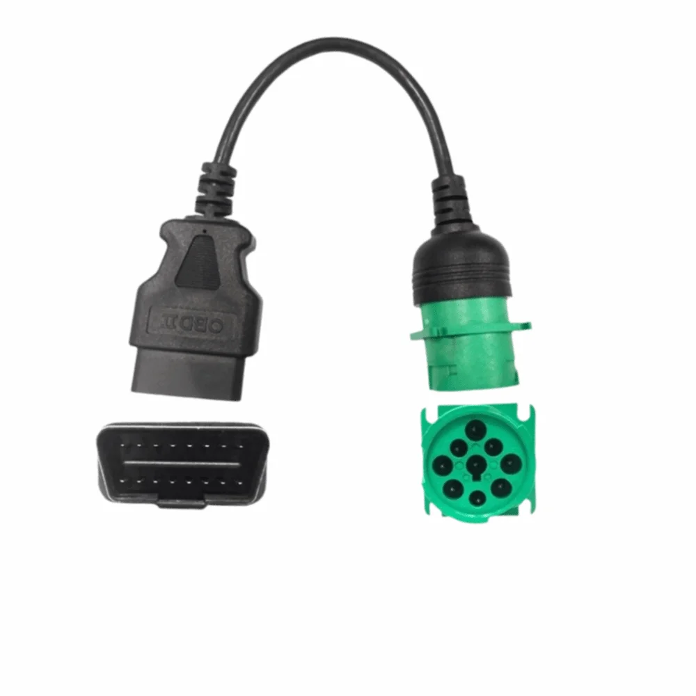 16 Pin Male to 9 Pin Female OBD2 Adapter Cable Full Pinout Data Transmission OBD2 to J1939 Green Diagnostic Scanner Adapter
