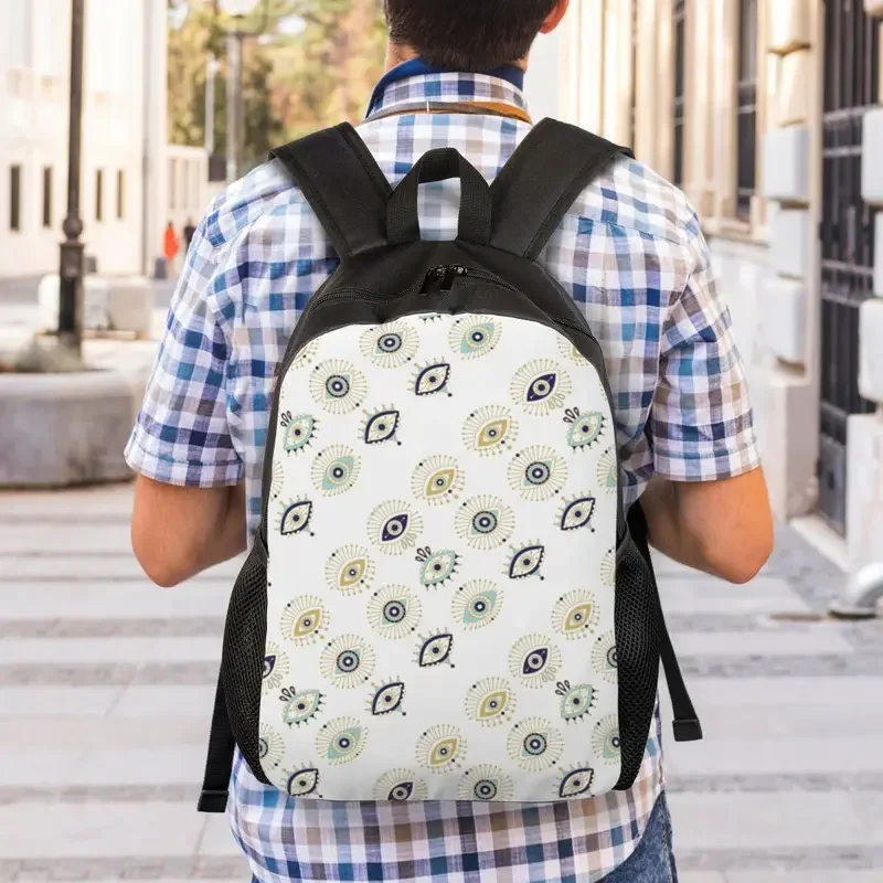 Colección personalizada de mal de ojo turco en mochila blanca, bolsa de libros de moda para la Escuela Universitaria, amuleto Nazar, bolsos bohemios Hamsa