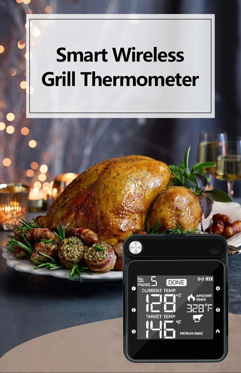 Food Thermometer Digital Wifi Smart Rechargeable Wireless Remote Meat Cooking BBQ For Steak Oven Grill Smoker With Magnet