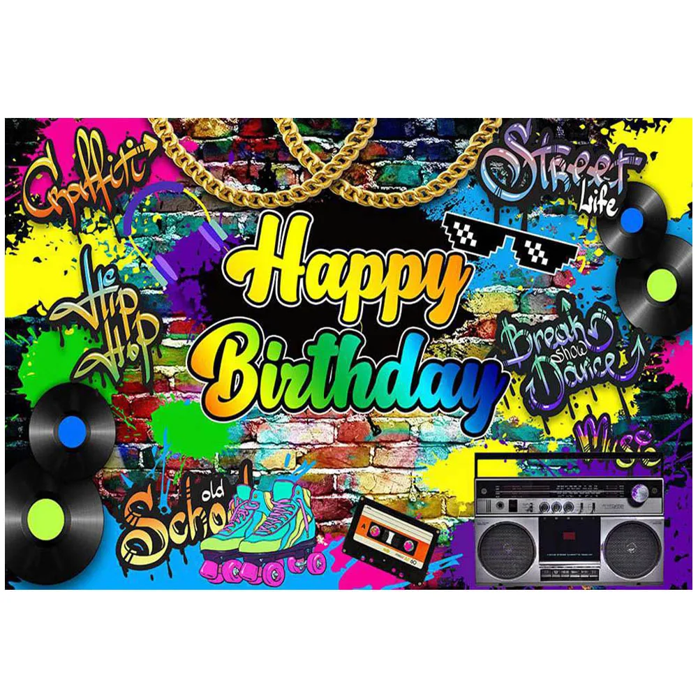 Mocsicka Graffiti pared cumpleaños telón de fondo Hip Hop música Street Life decoraciones de fiesta de cumpleaños para adolescentes fondos de los años 80 y 90