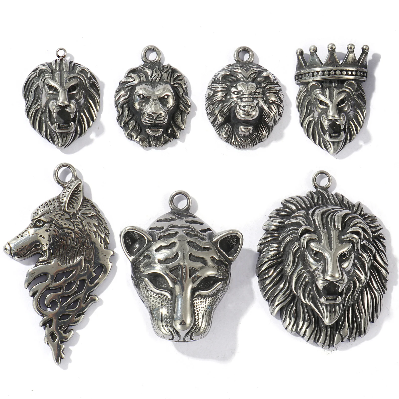 1 Piece 304 Stainless Steel Charms Antique Silver Color Lion'S /Wolf'S /Tiger'S Head Pendants For DIY Necklace Jewelry Making